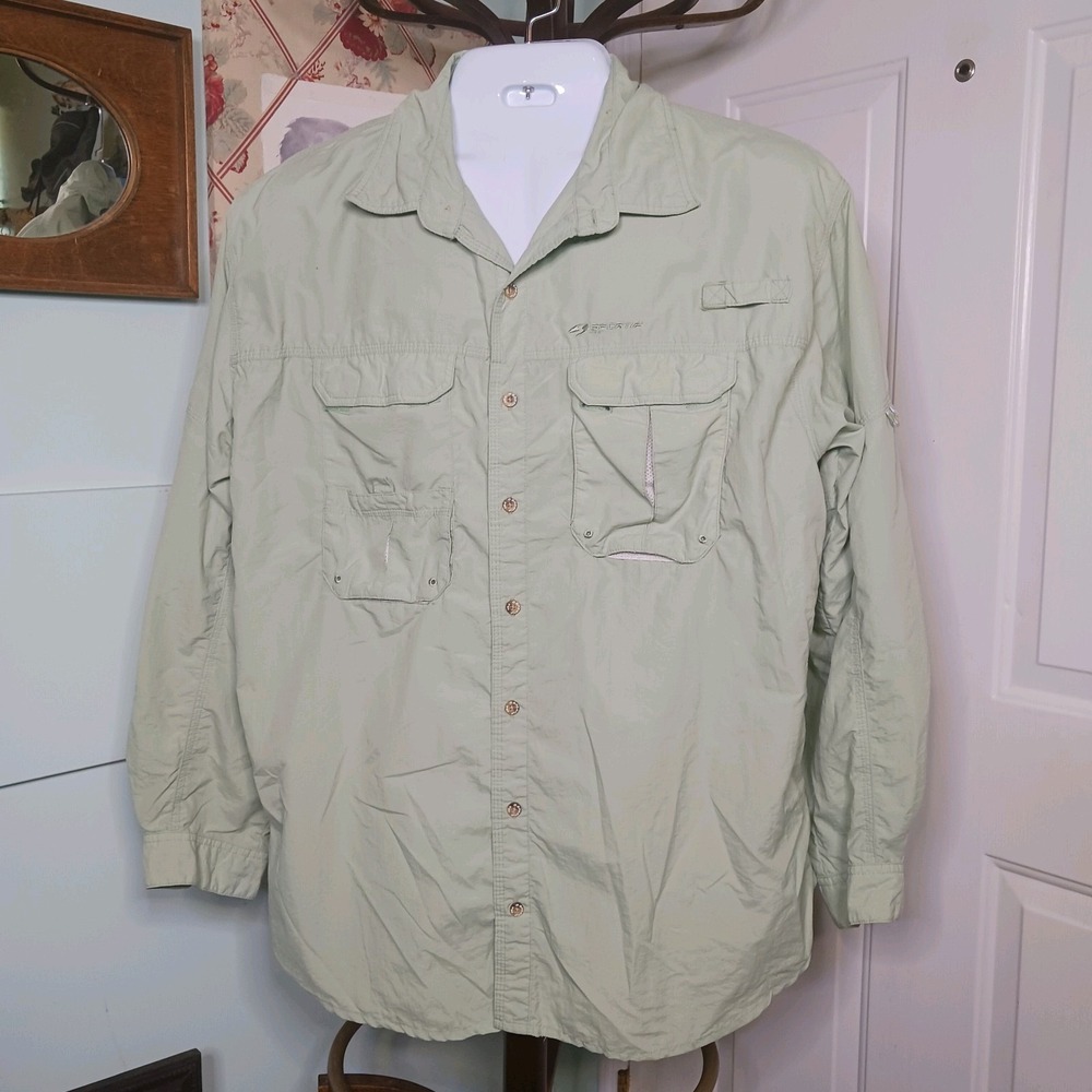 SPORTIF USA Fishing Outdoor Shirt Mens XL Vented Green Button Up Roll Tab 146153